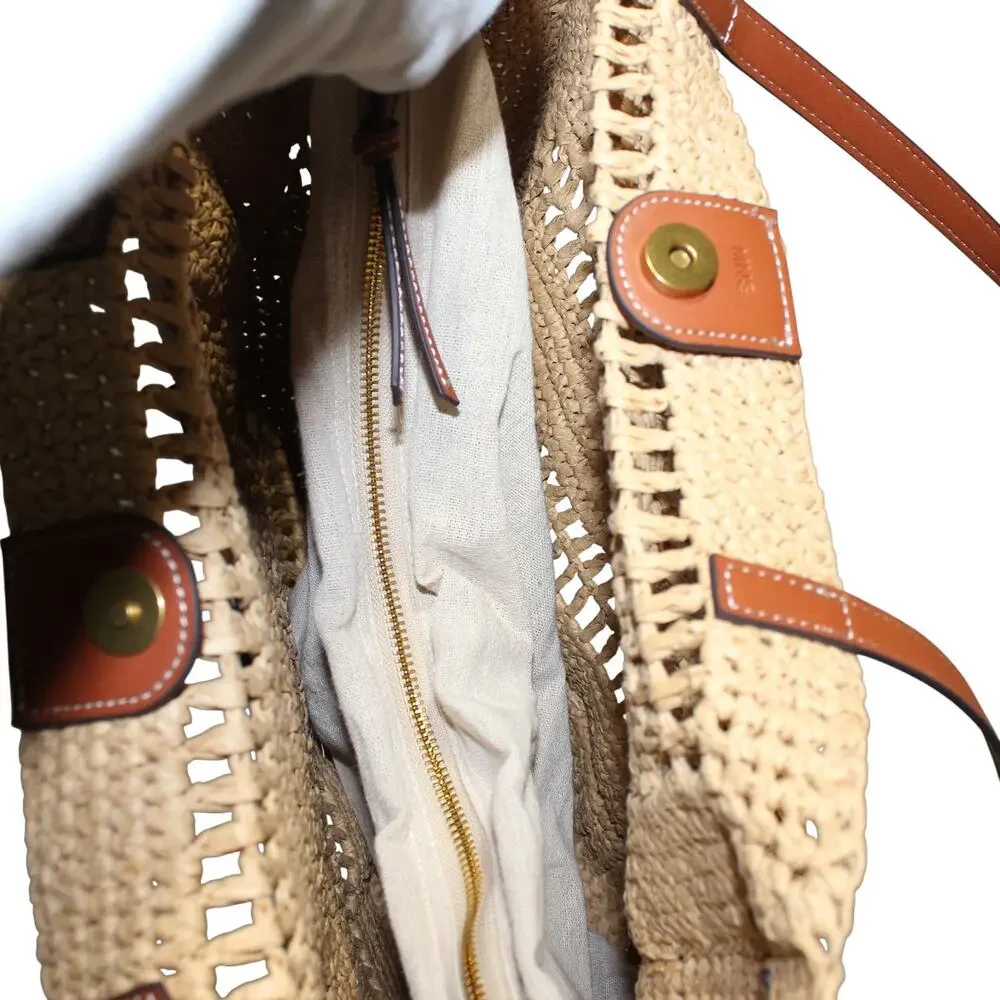 MNG Mango Woven Rattan Tote Summer Bag in Tan